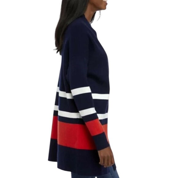 NWT Crown & Ivy Navy White Orange Open Front Cardigan Size Medium Reg. $65 - Picture 3 of 10